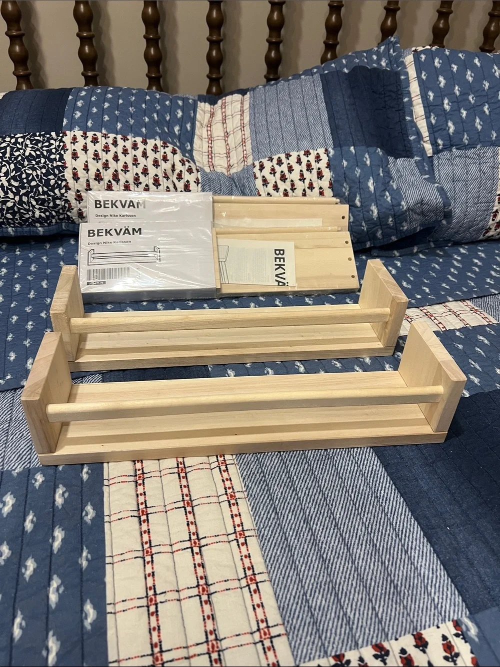 IKEA BEKVÄM Wall/Rail Spice Rack Shelf - Natural Wood